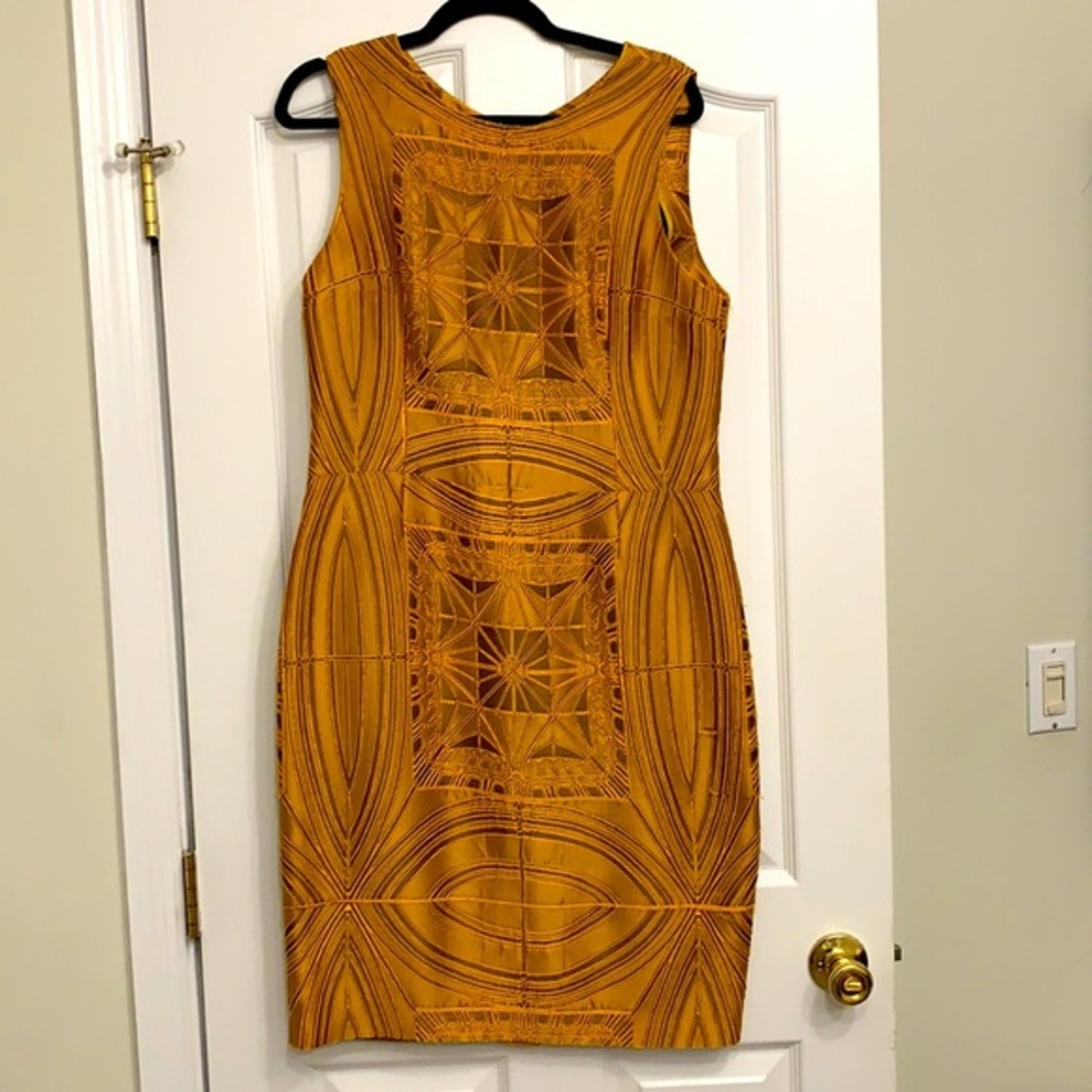 VERA WANG Silk-blend satin gold cocktail dress